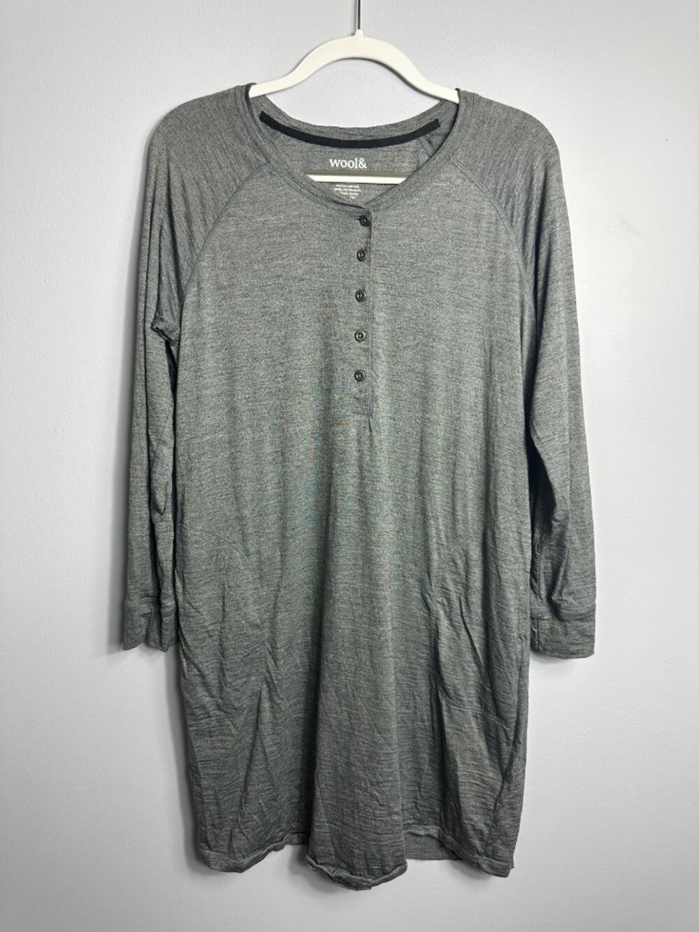 Wool& Georgia Merino Wool Henley Dress Tunic Charcoal Gray Size Large